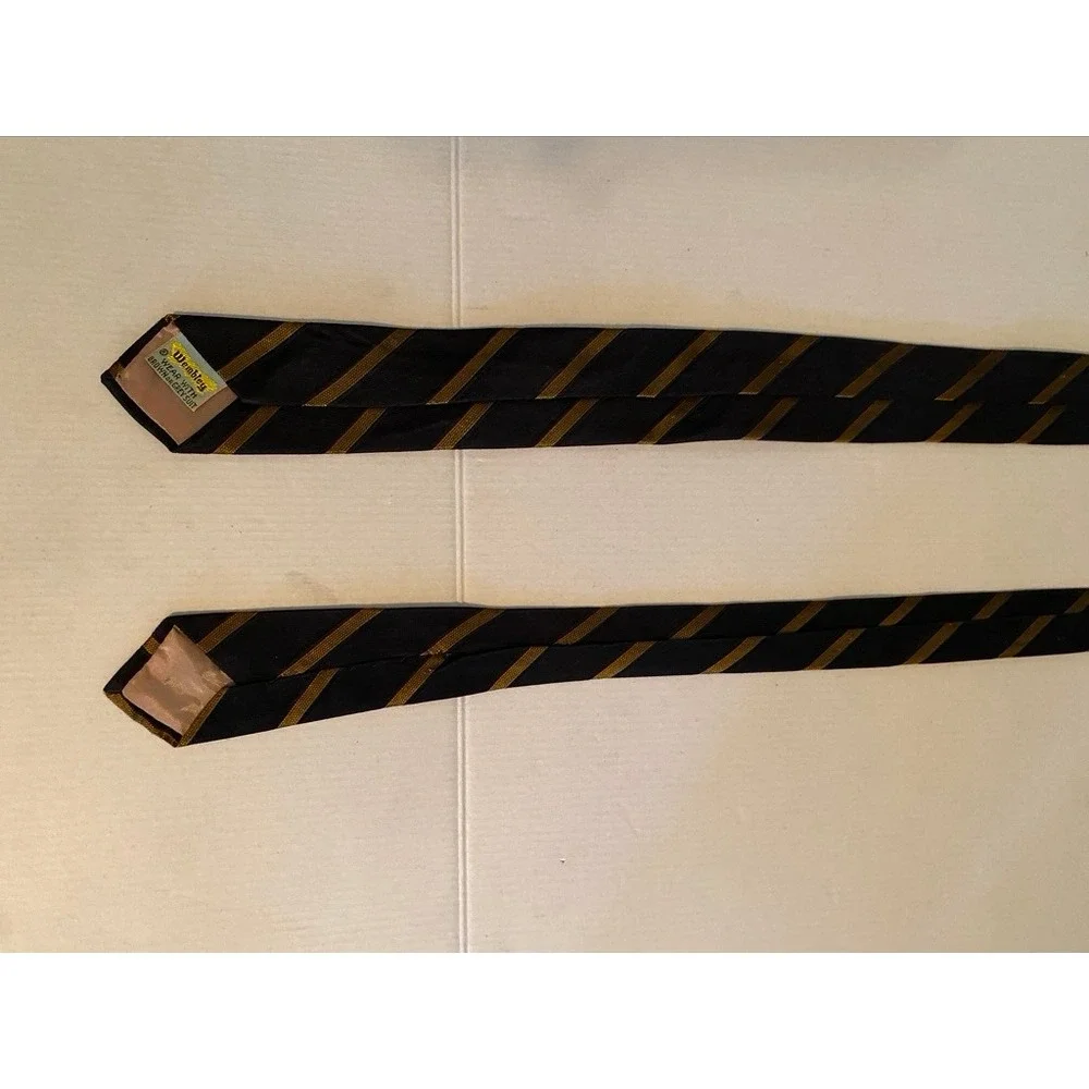 Vintage Wembley Mens Striped Tie Black Bronze Brown Grey Suit Accessory 3 Inch